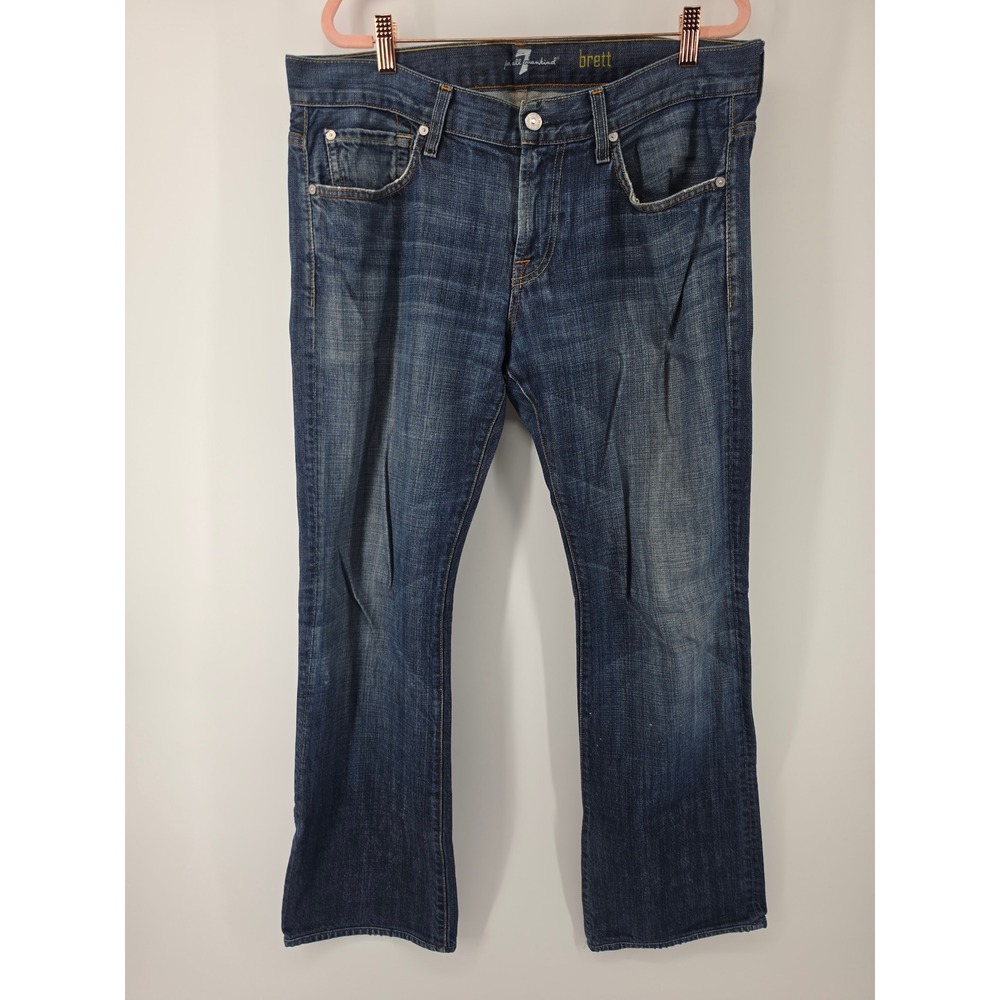 7 For All Mankind Brett Bootcut Jeans Mens 34 Dark Wash Denim Made in USA